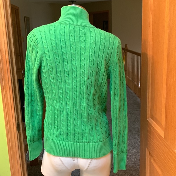 Ralph Lauren cable knit full zip lime green and navy blue sweater Medium - Picture 9 of 17